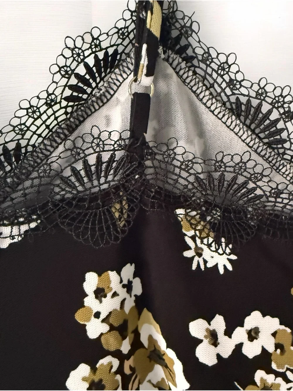 Michael Kors Black Floral Lace Trim Slip Dress Size m